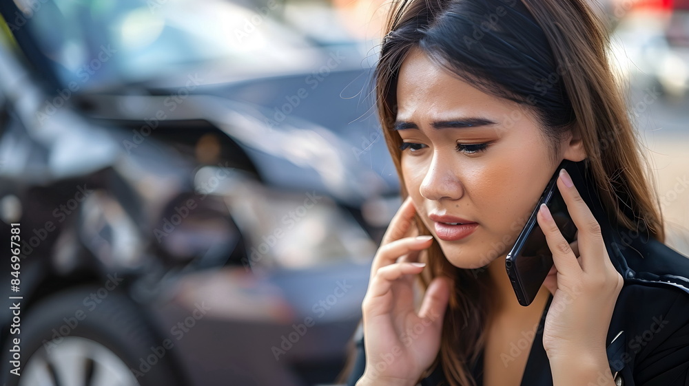 woman have car accident and calls emergency woman have car accident and calls emergency