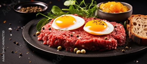 Plate containing meat toppe...