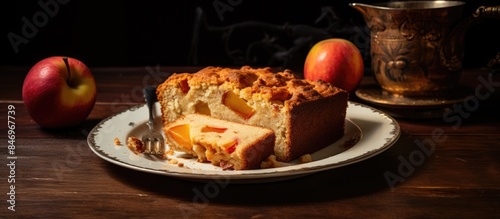 Sliced spicy apple loaf cak...
