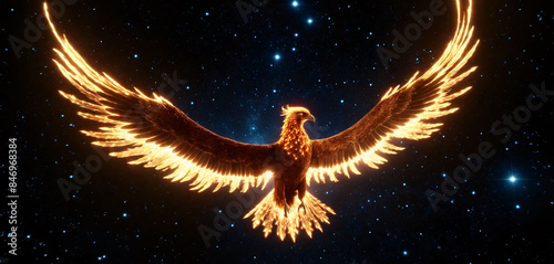 Fiery Phoenix Bird with open wings