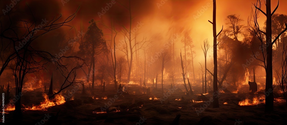 Truck with large tire drives along dirt road adjacent to intense forest fire outbreak. with copy space image. Place for adding text or design