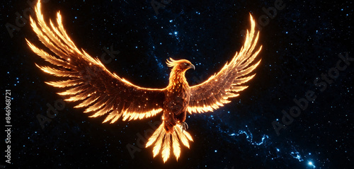 Fiery Phoenix Bird with open wings