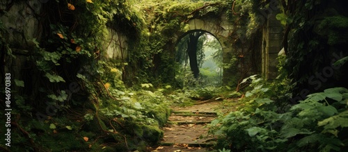 A serene forest path is ado...