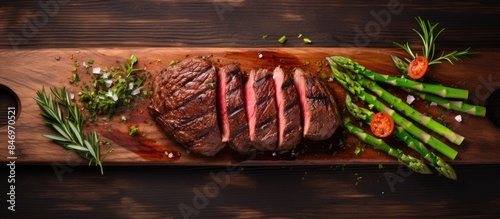 Steak, asparagus, and tomat...