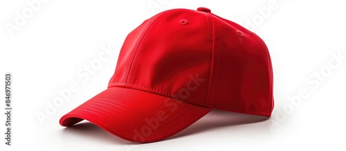 A vibrant red baseball cap,...