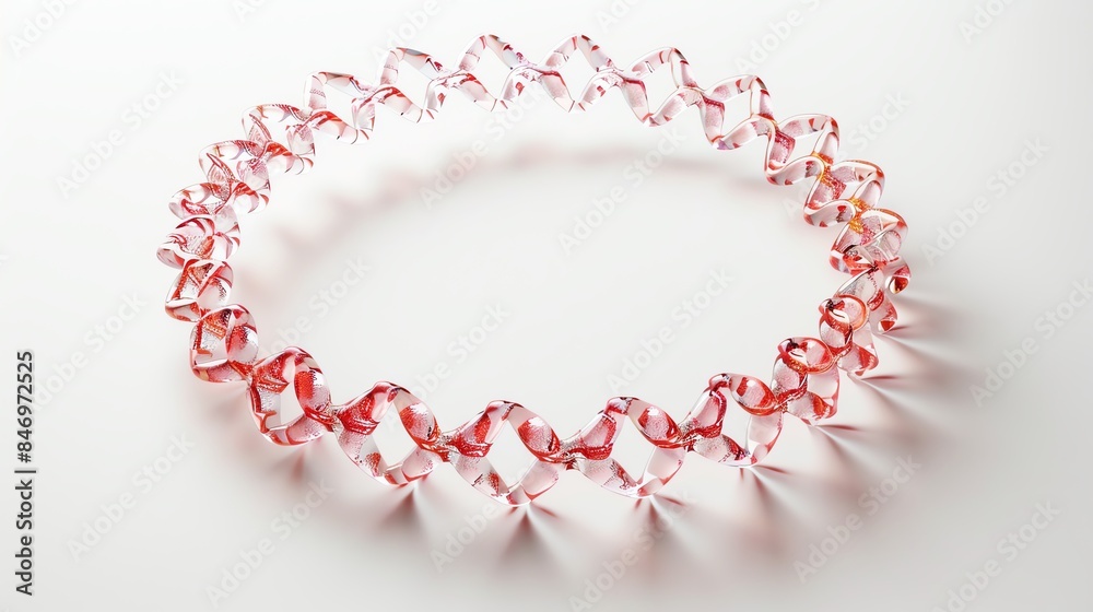 Obraz premium Intricately designed transparent and pink crystal bracelet on a white background, showcasing elegance and craftsmanship.