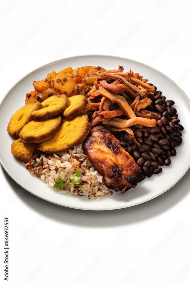 A simple meal consisting of white plate topped with rice and beans, great for everyday use A simple meal consisting of white plate topped with rice and beans, great for everyday use