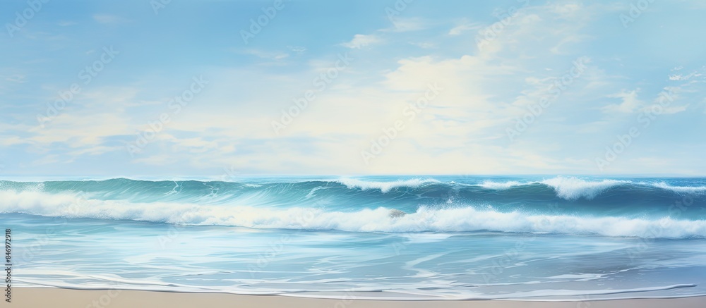 Wave breaks on sandy beach in a serene coastal scene with rip currents visible. with copy space image. Place for adding text or design