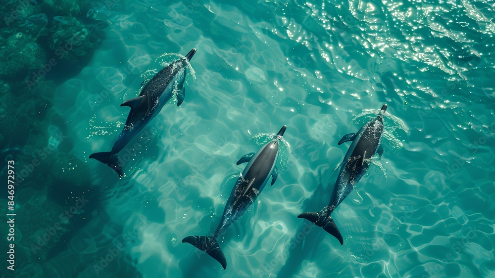 Fototapeta premium Graceful Elegance: Dolphins Dancing in Turquoise Waters
