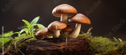 Mushrooms growing on a wood...