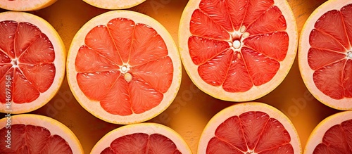 Halved grapefruits neatly a...