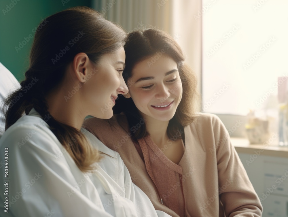 Two females seated side by side, possibly friends or colleagues Two females seated side by side, possibly friends or colleagues