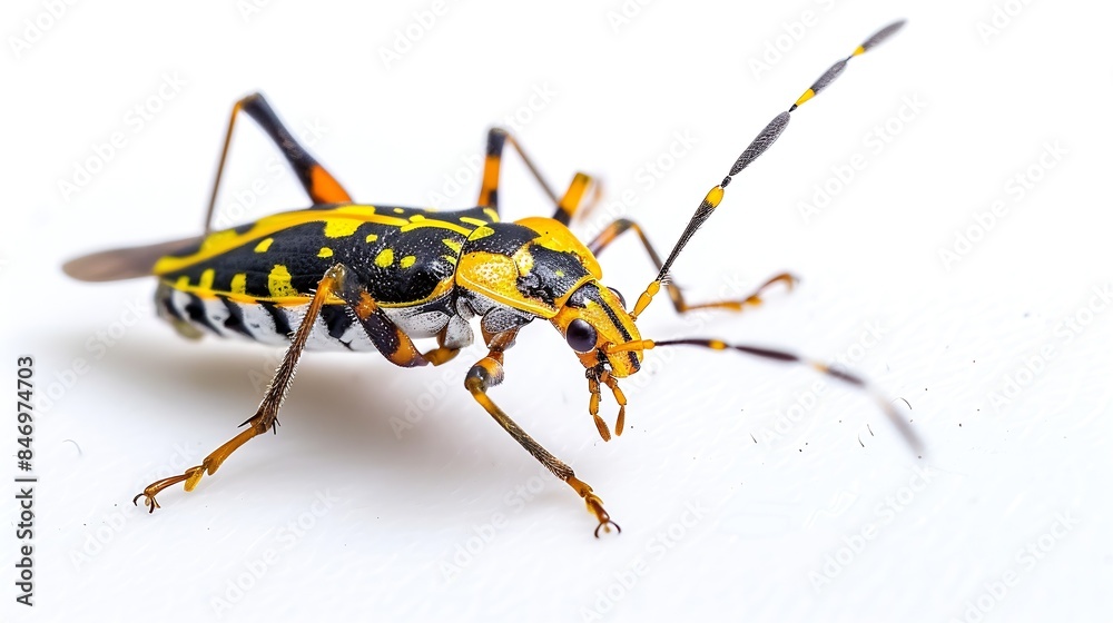 Second instar nymph of of Twospotted assassin bug Platymeris biguttatus isolated on white : Generative AI