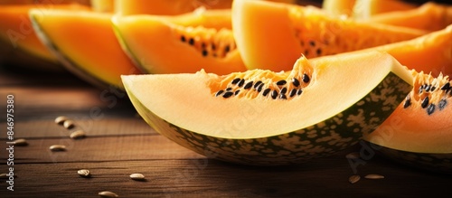 Juicy cantaloupe slices, co...