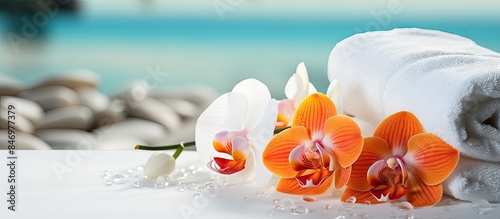 Bright beach scene with tow...