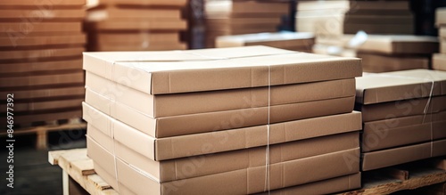 Stacked cardboard boxes wra...