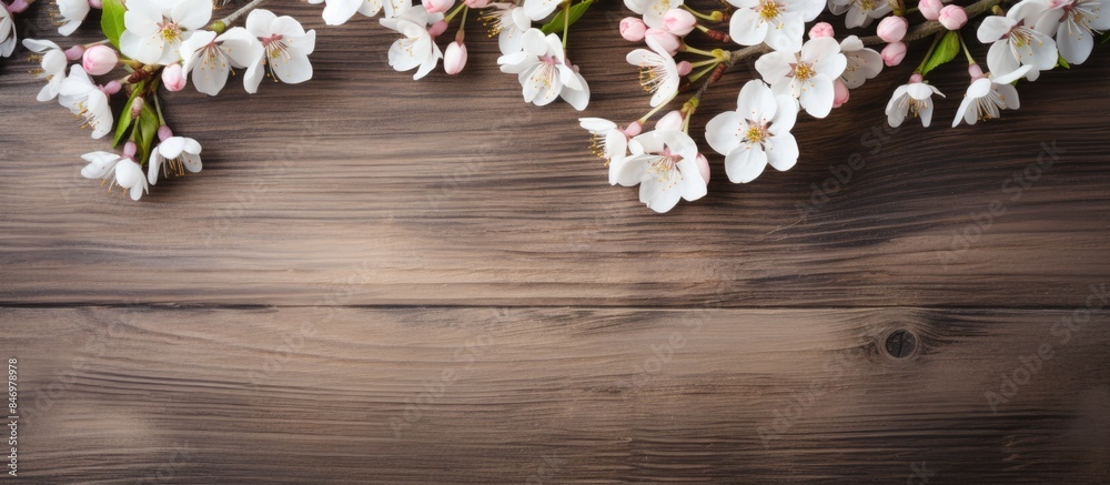 Close-up view of delicate white cherry blossoms on a tree branch, symbolizing the beauty of spring. with copy space image. Place for adding text or design Close-up view of delicate white cherry blossoms on a tree branch, symbolizing the beauty of spring. with copy space image. Place for adding text or design