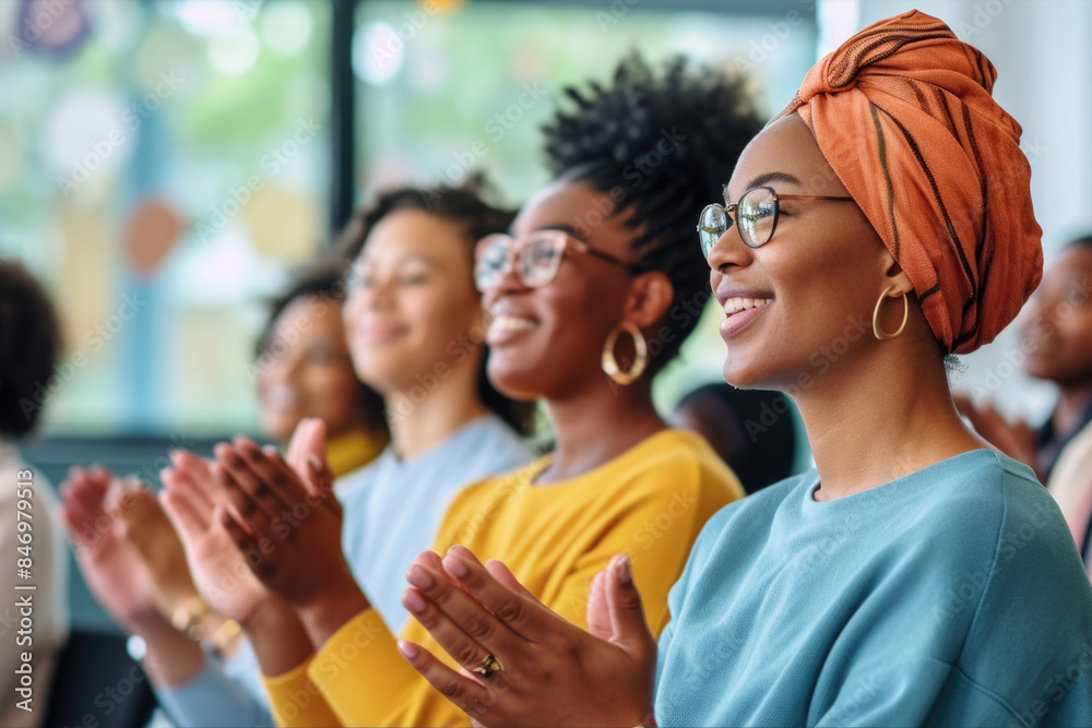 Obraz premium Group of women clapping and showing appreciation for one another