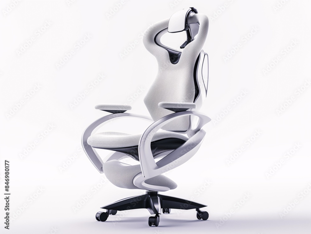 Futuristic office chair with AI support, ergonomic design, isolated white background Futuristic office chair with AI support, ergonomic design, isolated white background
