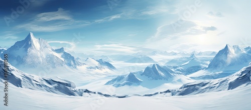 Snow-covered mountain range...