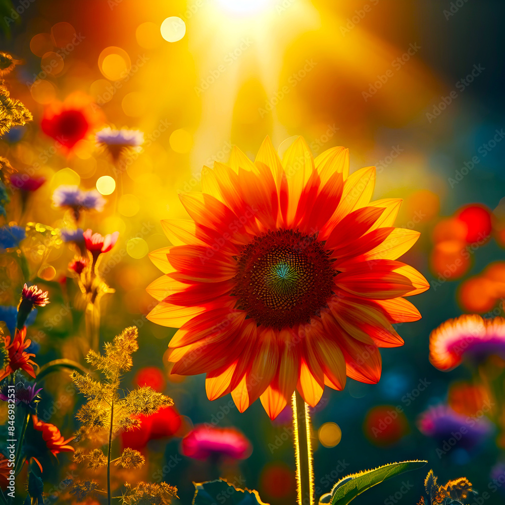 Fototapeta premium Bee and Yellow flower, Close up bee with Cosmos yellow flower in the garden, abundance field with blur background.