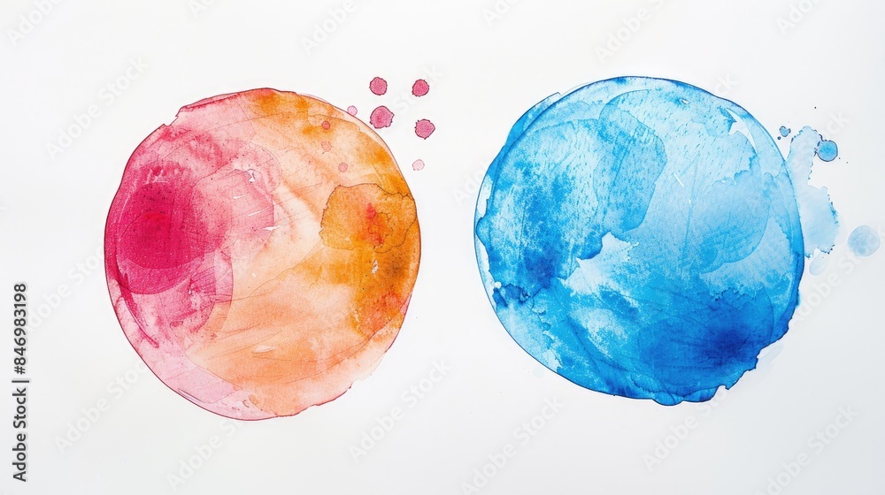 Two watercolor circles on a white backdrop Two watercolor circles on a white backdrop