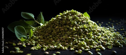 Fresh green peas piled toge...