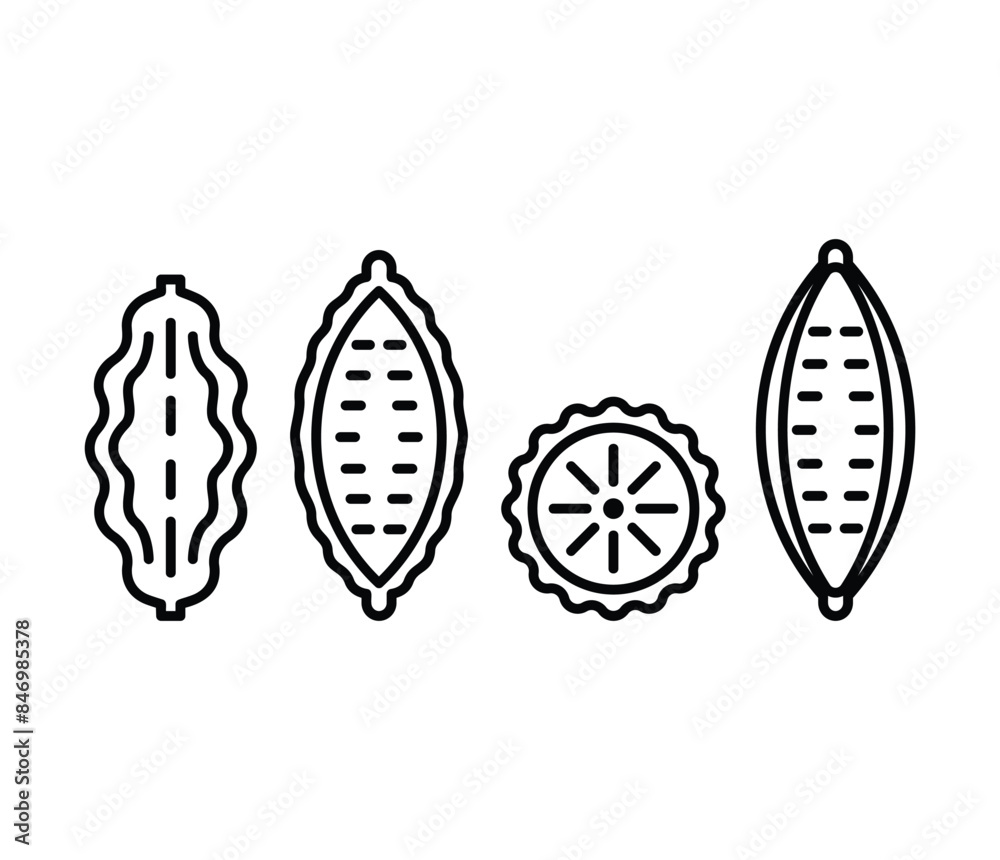 bitter gourd slice vegetable icons symbol vector design simple line black white colors sets bitter gourd slice vegetable icons symbol vector design simple line black white colors sets