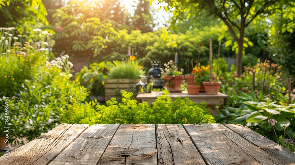 Fototapeta premium Sunny Afternoon in a Lush Green Backyard Garden