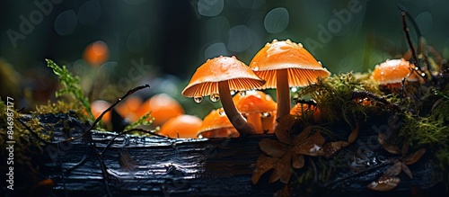 Orange fungi growing on moi...