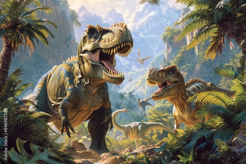 dinosaur background with dinosaurs playing in a jungle