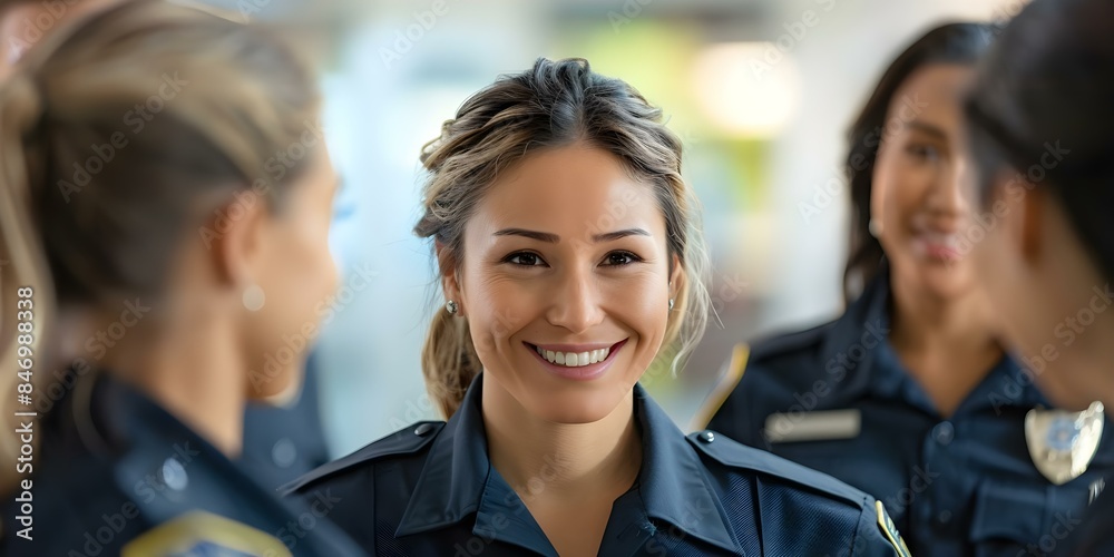 ภาพประกอบสต็อก Multiracial female police officers confidently greet ...