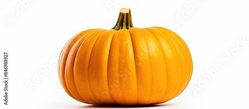 A tiny orange pumpkin sits ...