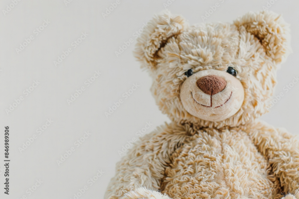 Cute brown teddy bear with a sweet smile, perfect for children's rooms and gifts. Soft and cuddly plush toy on a light background.