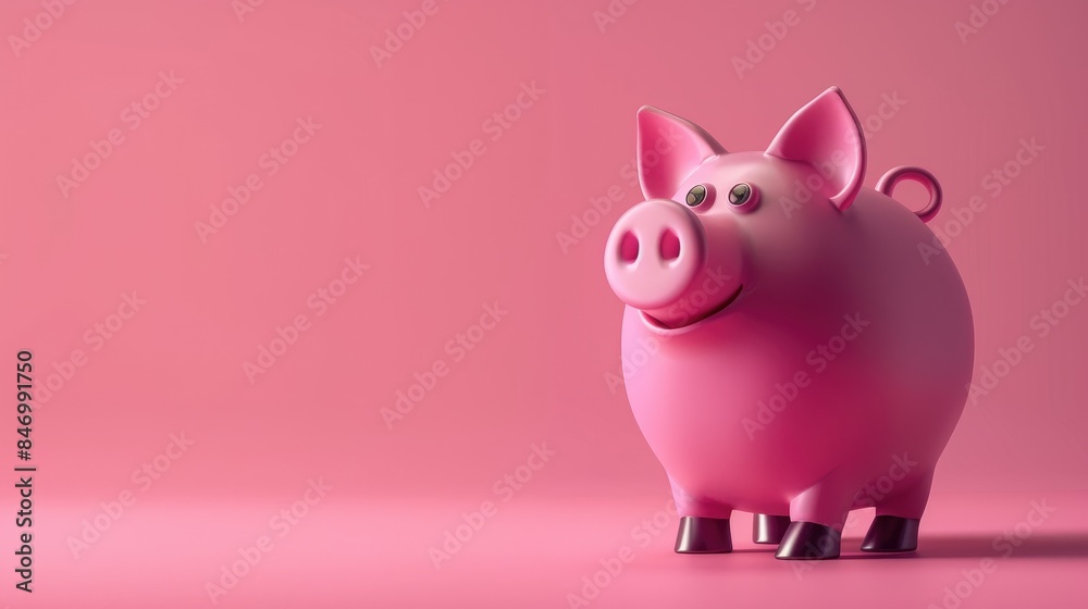 Pink piglet shaped piggy bank on a pink backdrop Concept of finance Pink piglet shaped piggy bank on a pink backdrop Concept of finance