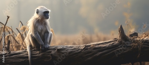 Gray langur primate seated ...