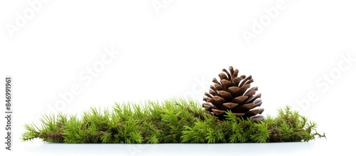 Pine cone resting on lush g...
