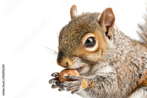 Adorable close-up of a squirrel holding a nut in its paws. Perfect for wildlife and nature-themed projects or educational materials.