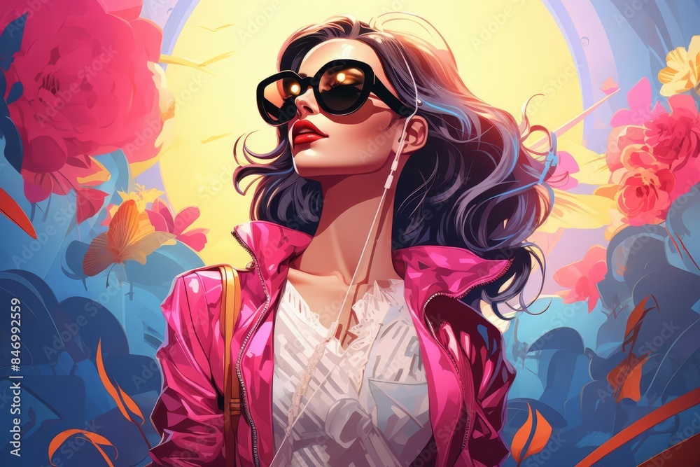 Luxury lifestyle fashion flat design, front view, designer clothing, cartoon drawing, analogous color scheme Luxury lifestyle fashion flat design, front view, designer clothing, cartoon drawing, analogous color scheme
