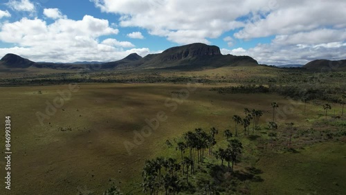 Drone video of Morro da Baleia and highway in Alto Paraíso de Goiás, Jardim de Maytrea, Chapada dos Veadeiros, Brazil photo