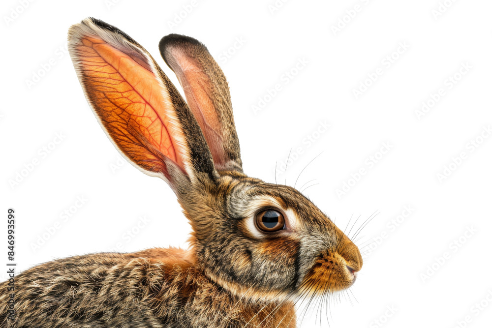 Obraz premium Close-up of a rabbit with detailed texture and vibrant colors, isolated on transparent background. Perfect for nature and wildlife-themed projects.