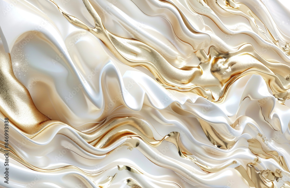 Fototapeta premium Abstract background with a marble texture and golden lines, an elegant wallpaper design for wall painting in white color with a wavy pattern. Created with Ai