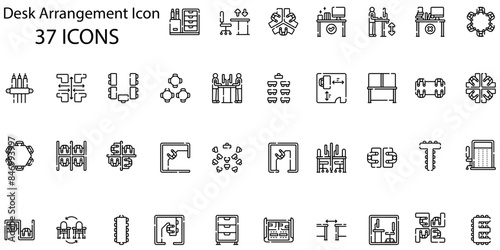 Set of desk arrangement icons. Line art style icons bundle. vector illustration
