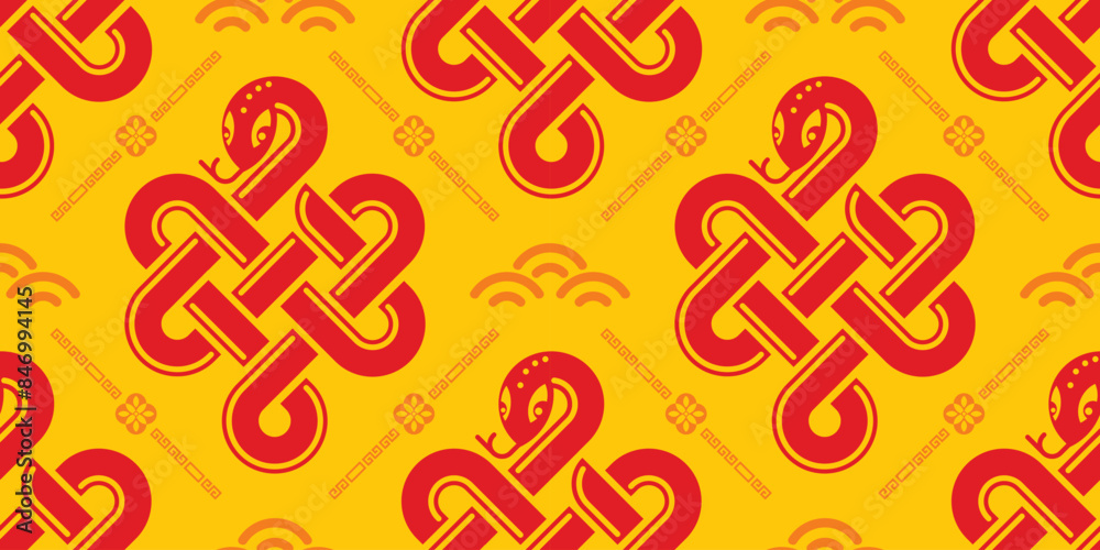 Obraz premium Seamless pattern happy chinese new year 2025 the snake zodiac sign with asian elements paper cut style on color background. ( Translation : happy new year 2024 year of the snake ) 