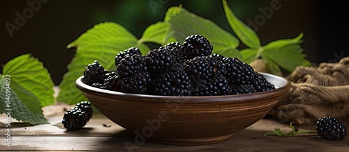 Juicy black mulberries at t...