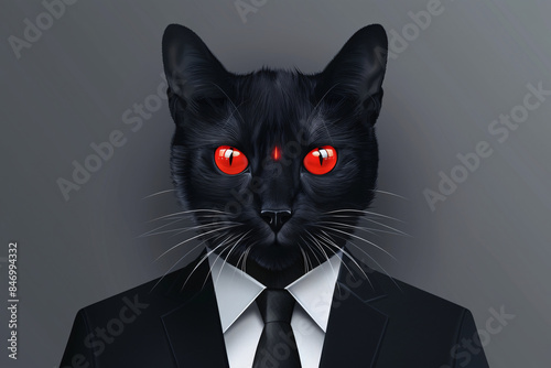 a black cat in a suit © Elena