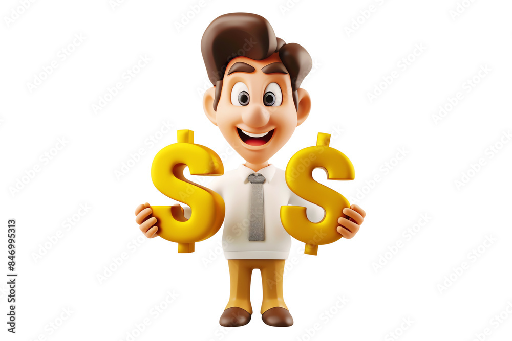 3D rendering of a businessman holding money. 3D rendering of a businessman holding money.