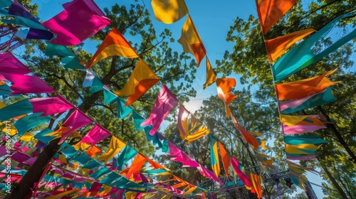 Colorful flags and decorations at Sziget Festival photo