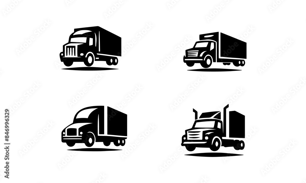 Trucking company silhouettes set logo icon in black and white Trucking ...