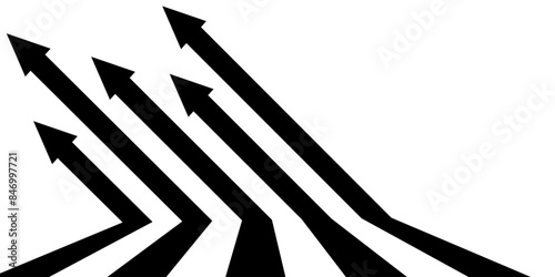 Black on white abstract perspective line stripes arrow with 3d dimensional effect isolated on white background